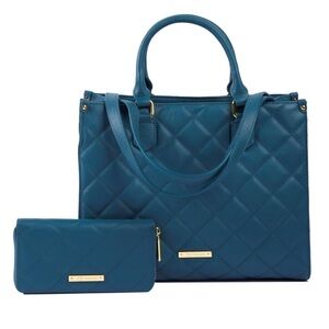 Joy First Class Luxury Leather Quilted Handbag & Clutch Wallet - brand new